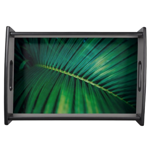 Green Leaf Palm Frond Tropical Nature Photo Serving Tray (Front)