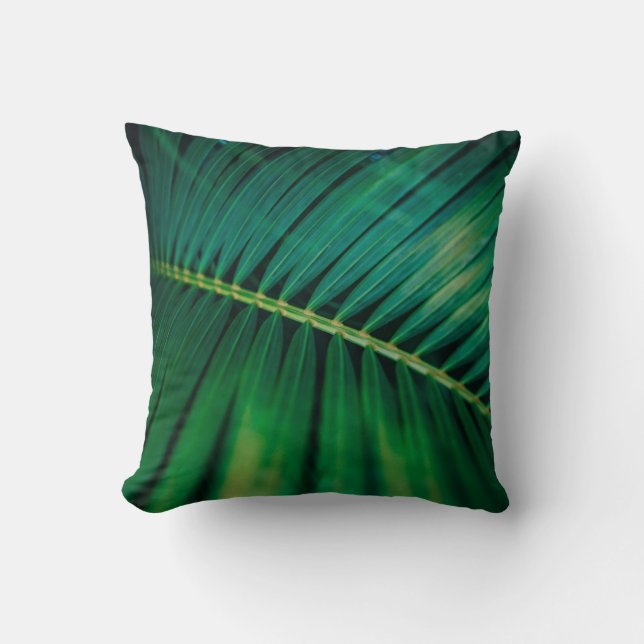 Green Leaf Palm Frond Tropical Nature Photo Throw Pillow (Front)