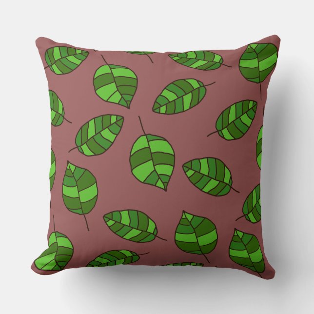 Green leaf pattern adjustable throw pillow (Front)