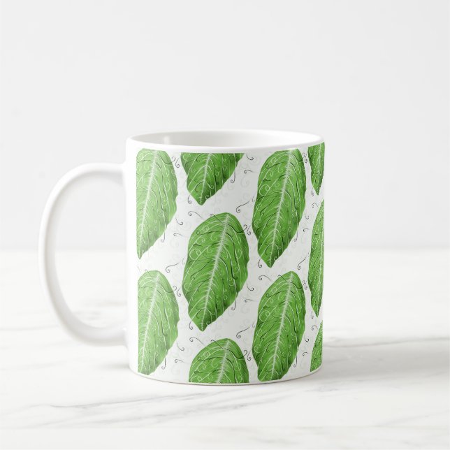 Green Leaf Pattern Botanical Coffee Mug (Left)