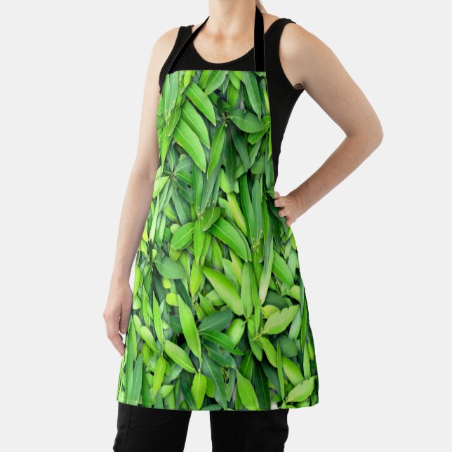 Green Leaf Pattern – Botanical Nature Art Apron (Insitu)