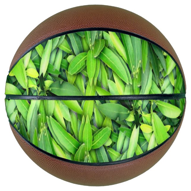 Green Leaf Pattern – Botanical Nature Art Basketball (Front)
