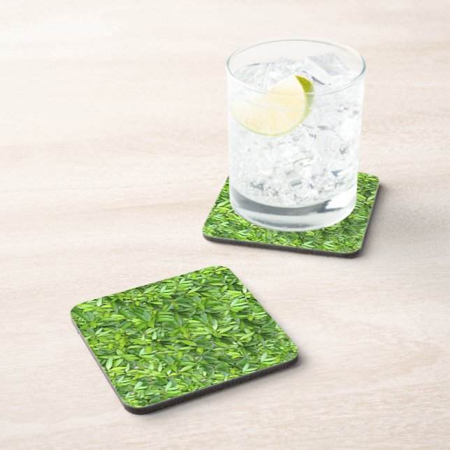 Green Leaf Pattern – Botanical Nature Art Beverage Coaster (Right Side)