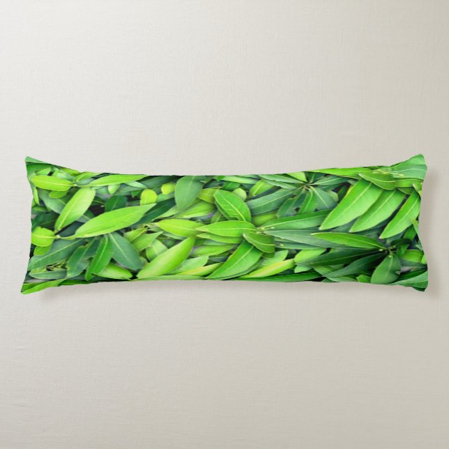 Green Leaf Pattern – Botanical Nature Art Body Pillow (Front)