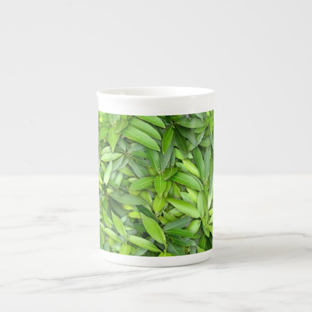 Green Leaf Pattern – Botanical Nature Art Bone China Mug (Front)