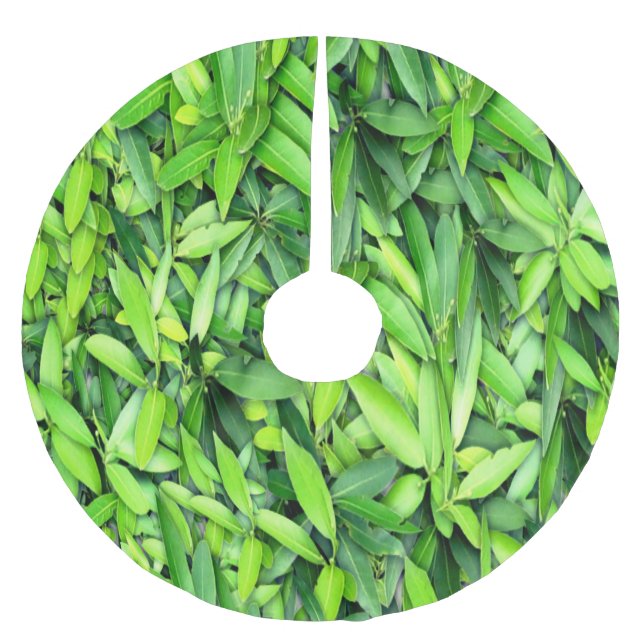 Green Leaf Pattern – Botanical Nature Art Brushed Polyester Tree Skirt (Front)