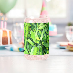 Green Leaf Pattern – Botanical Nature Art Can Glass