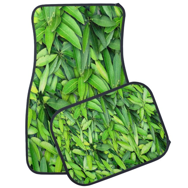Green Leaf Pattern – Botanical Nature Art Car Floor Mat (Set)