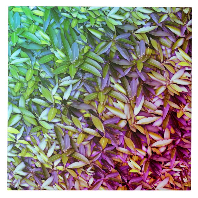 Green Leaf Pattern – Botanical Nature Art Ceramic Tile (Front)