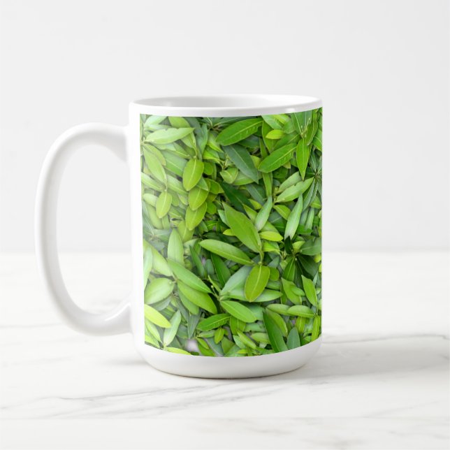 Green Leaf Pattern – Botanical Nature Art Coffee Mug (Left)