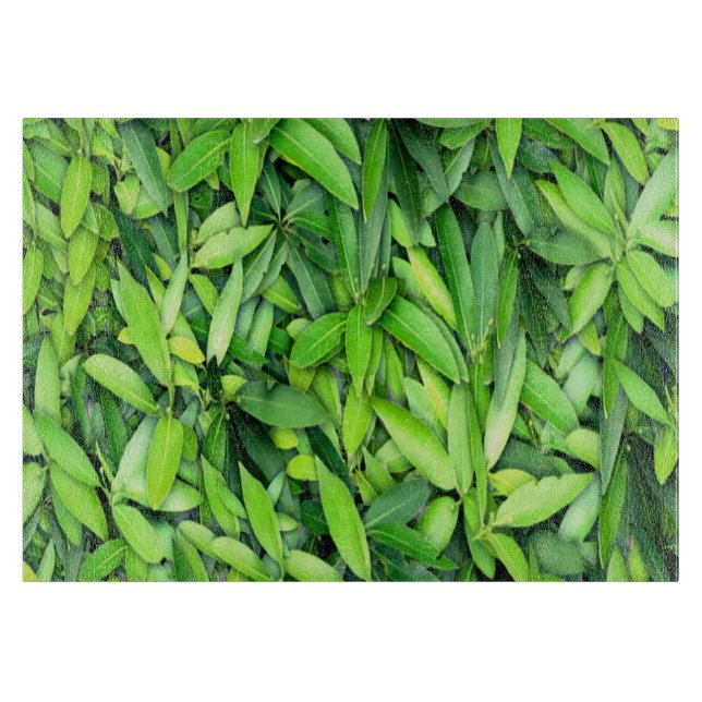 Green Leaf Pattern – Botanical Nature Art Cutting Board (Front)