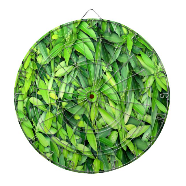 Green Leaf Pattern – Botanical Nature Art Dart Board (Front)
