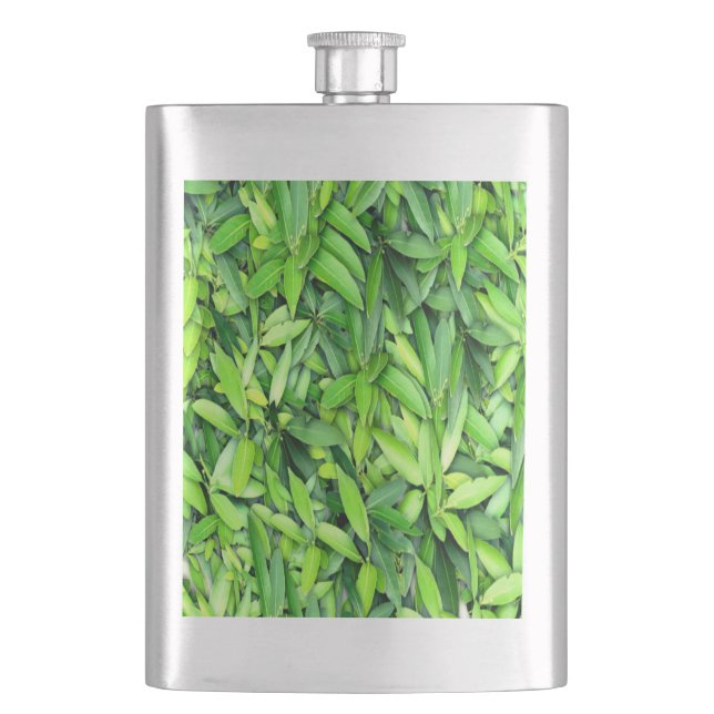 Green Leaf Pattern – Botanical Nature Art Flask (Front)