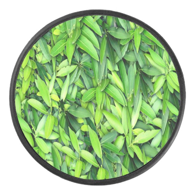 Green Leaf Pattern – Botanical Nature Art Hockey Puck (Front)