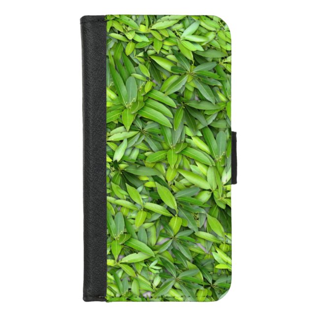 Green Leaf Pattern – Botanical Nature Art iPhone Wallet Case (Front)