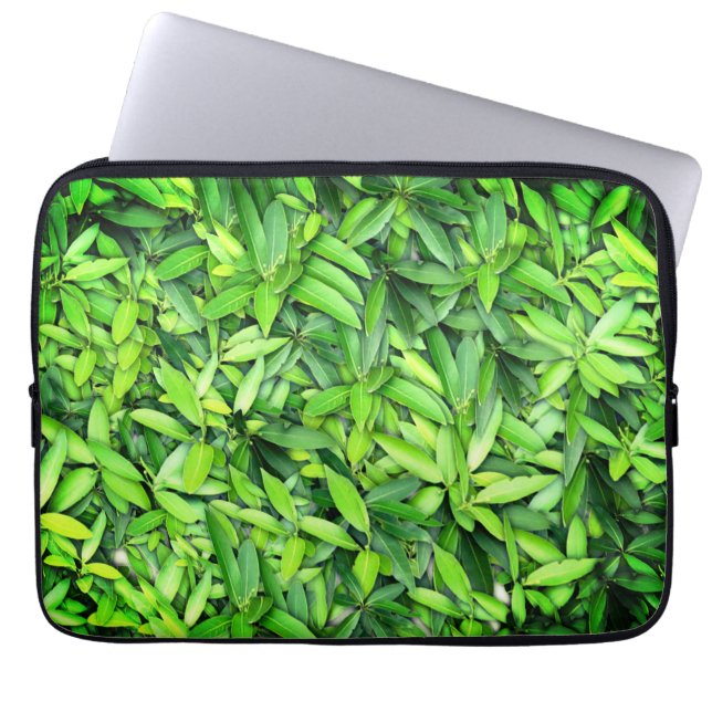 Green Leaf Pattern – Botanical Nature Art Laptop Sleeve (Front)