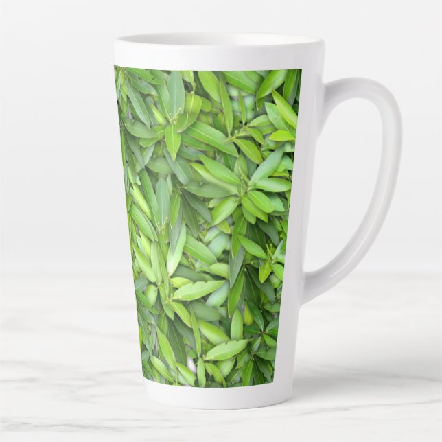 Green Leaf Pattern – Botanical Nature Art Latte Mug (Right)