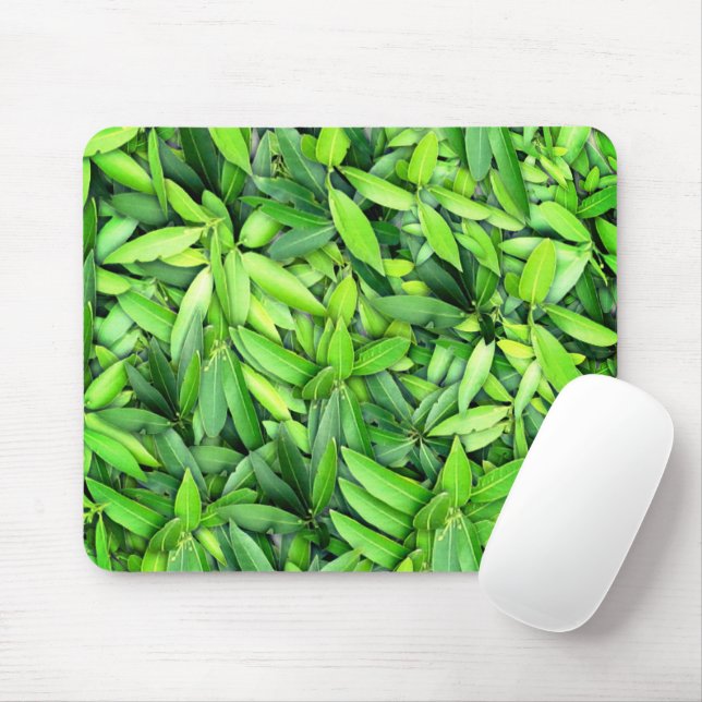 Green Leaf Pattern – Botanical Nature Art Mouse Pad (With Mouse)