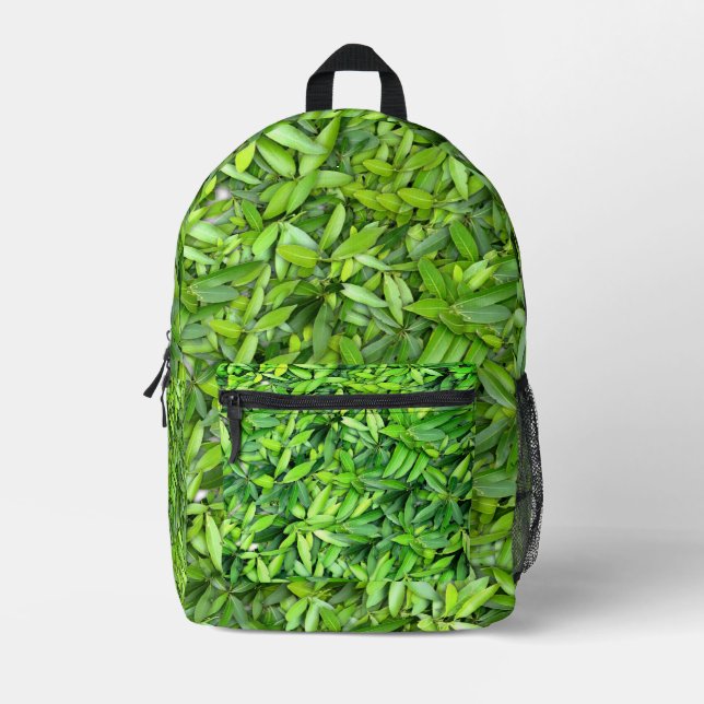 Green Leaf Pattern – Botanical Nature Art Printed Backpack (Front)