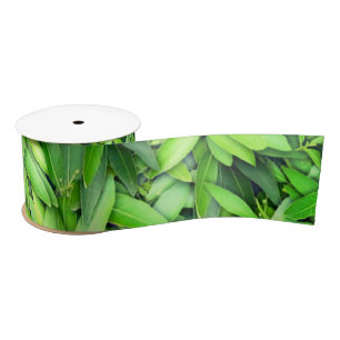 Green Leaf Pattern – Botanical Nature Art Satin Ribbon