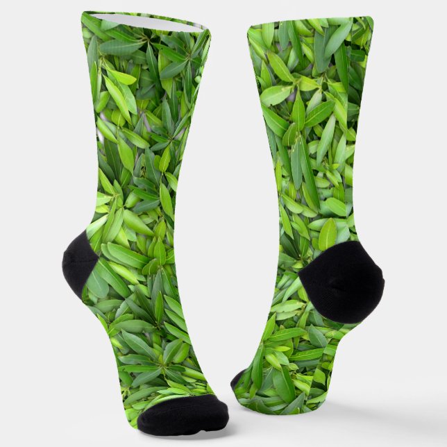 Green Leaf Pattern – Botanical Nature Art Socks (Angled)