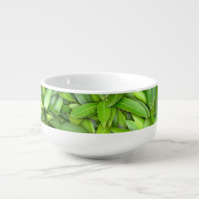 Green Leaf Pattern – Botanical Nature Art Soup Mug (Front)