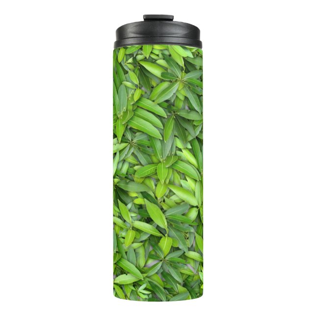 Green Leaf Pattern – Botanical Nature Art Thermal Tumbler (Front)