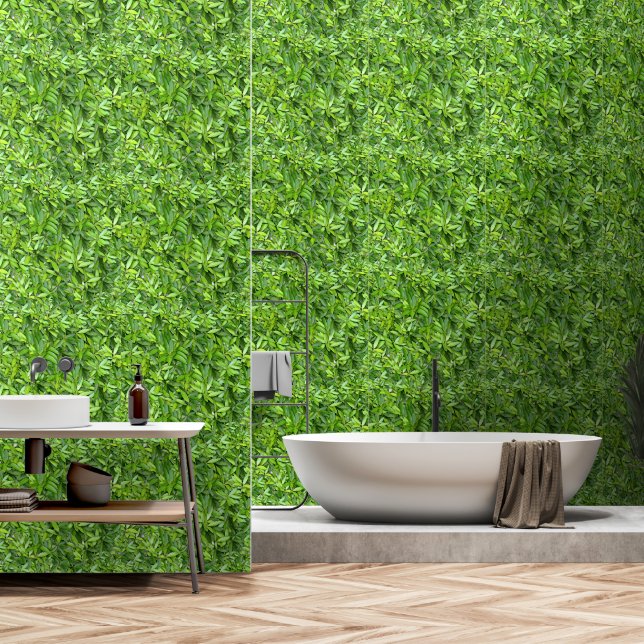 Green Leaf Pattern – Botanical Nature Art Wallpaper (Bathroom)