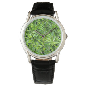 Green Leaf Pattern – Botanical Nature Art Watch