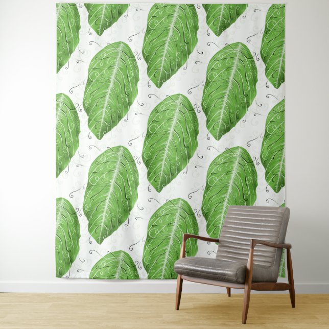 Green Leaf Pattern Botanical Tapestry (In Situ)