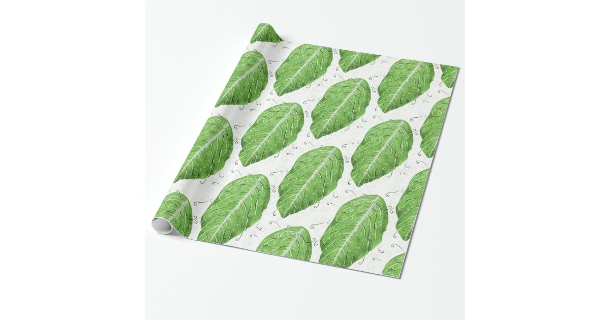 Green Leaf Pattern Botanical Wrapping Paper | Zazzle