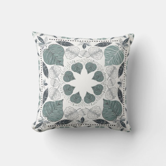 Green Leaf Pattern Designer Pilow Throw Pillow (Front)