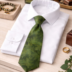 Green Leaf Pattern Elegant Nature Inspired Neck Tie