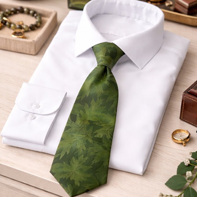 Green Leaf Pattern Elegant Nature Inspired Neck Tie (Creator Uploaded)