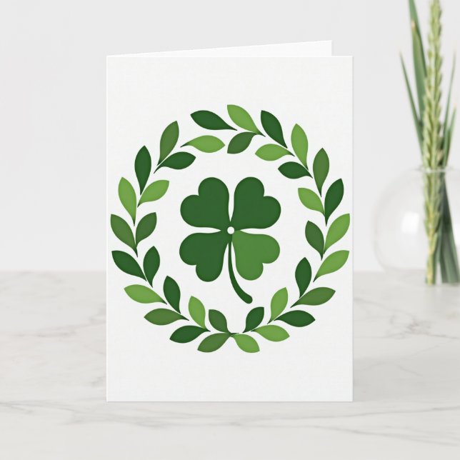 Green Leaf Pattern Good Luck Card (Front)