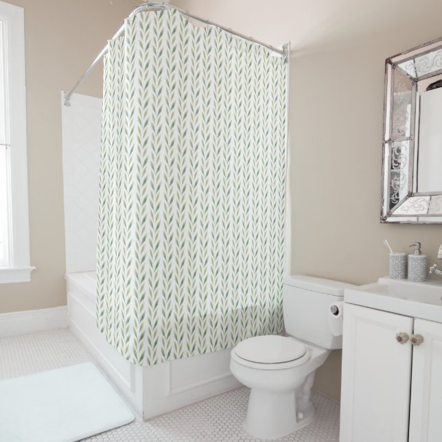 Green Leaf Pattern  Shower Curtain (In Situ)
