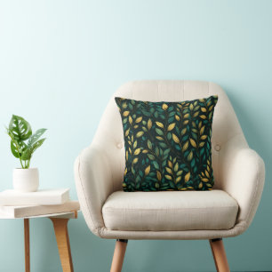 Green Leaf Pattern Throw Pillow