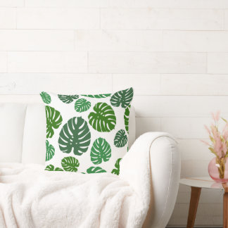 Green leaf pattern throw pillow