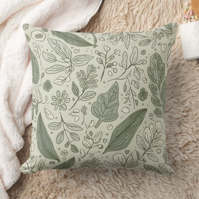 Green Leaf Pattern Throw Pillow | Botanical Nature (Blanket)