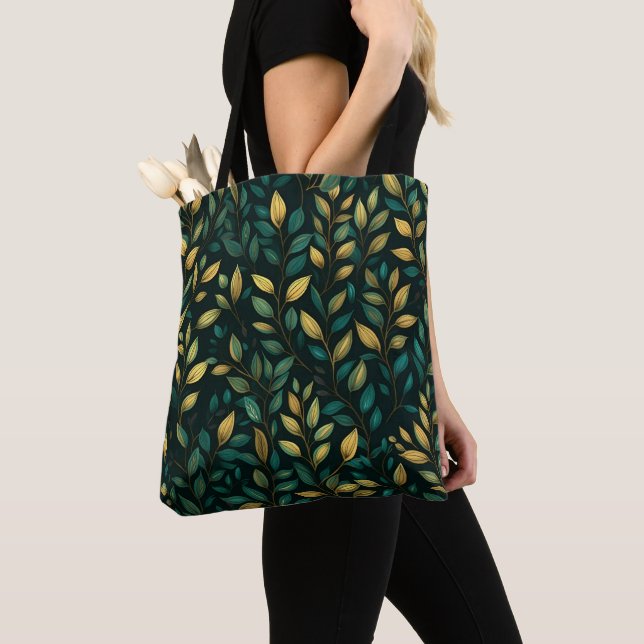 Green Leaf Pattern Tote Bag (Close Up)