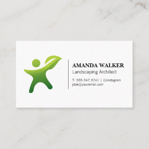 Green Leaf Person Logo   Gardening Business Card