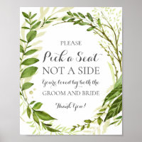 Personalised Eucalyptus & Gold Foilage/Floral Pick A Seat Not A Side Sign