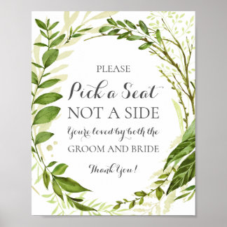 Green Leaf Pick a Seat Not a Side Sign, Rustic Poster