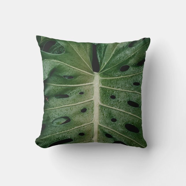 Green leaf plant throw pillow (Front)