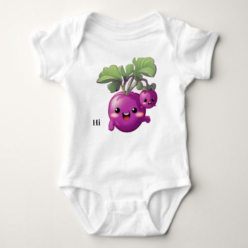 Green Leaf Purple Carrot Mother and Child Cartoon  Baby Bodysuit