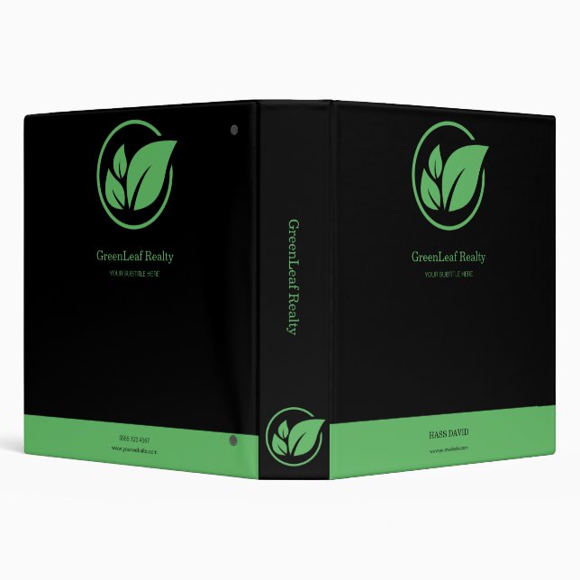 Green leaf Real estate white Marble custom Busines 3 Ring Binder (Background)