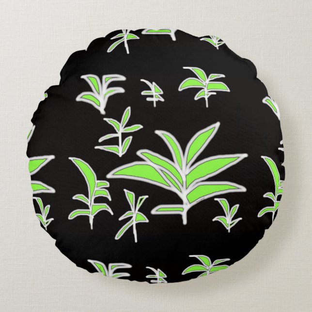 Green Leaf  Round Pillow (Front)