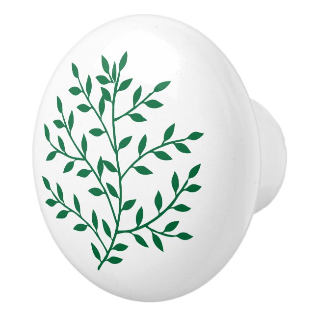 Green Leaf Simple Floral Nature Tropical Drawer Ceramic Knob (Right)