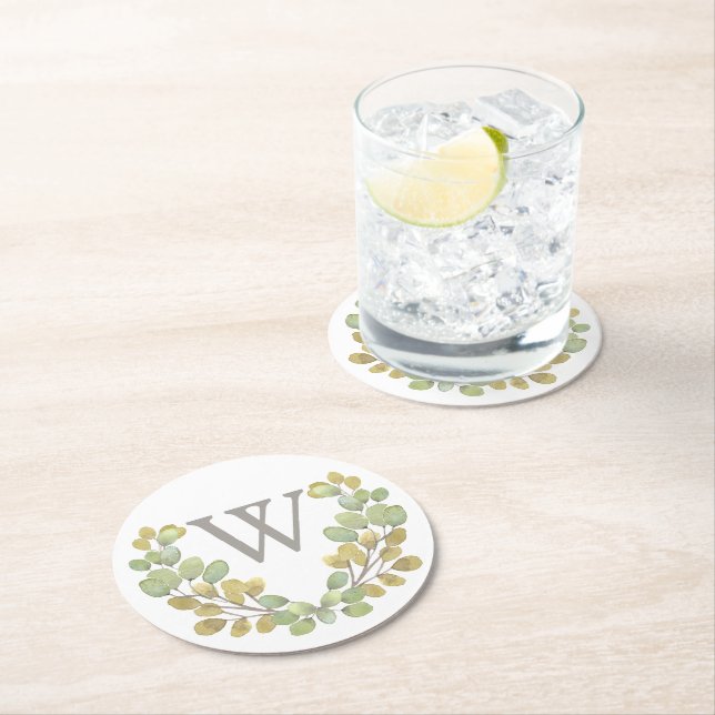 Green Leaf Simplicity Monogrammed Paper Coasters (Insitu)