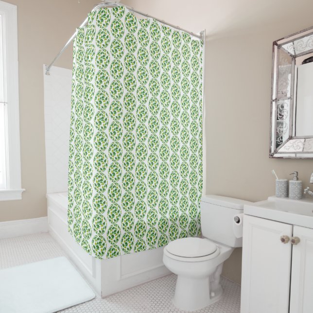 Green Leaf Sphere Pattern Shower Curtain (In Situ)